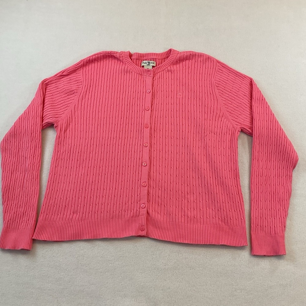Duck Head Cardigan Sweater Womens Petite PXL Pink Cable Knit Long Sleeve Buttons